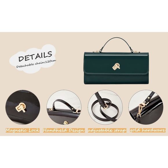 Shiny Leather Chain Bag Dark Green :[ - Picture 6 of 8